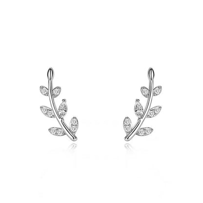 Simple Style Leaf Sterling Silver Plating Rhinestones Ear Studs 1 Pair