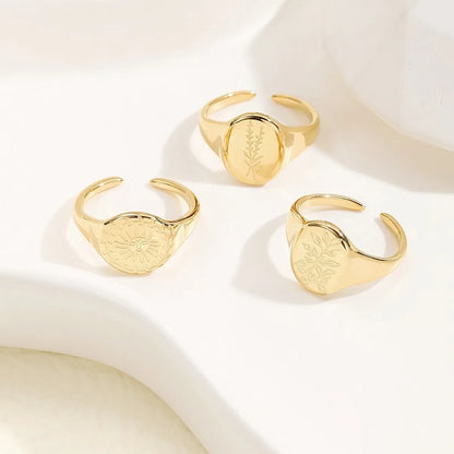 Simple Style Leaf Titanium Steel Gold Plated Gold Plated Open Ring