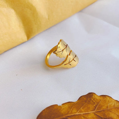 Simple Style Leaf Titanium Steel Plating 18k Gold Plated Open Ring