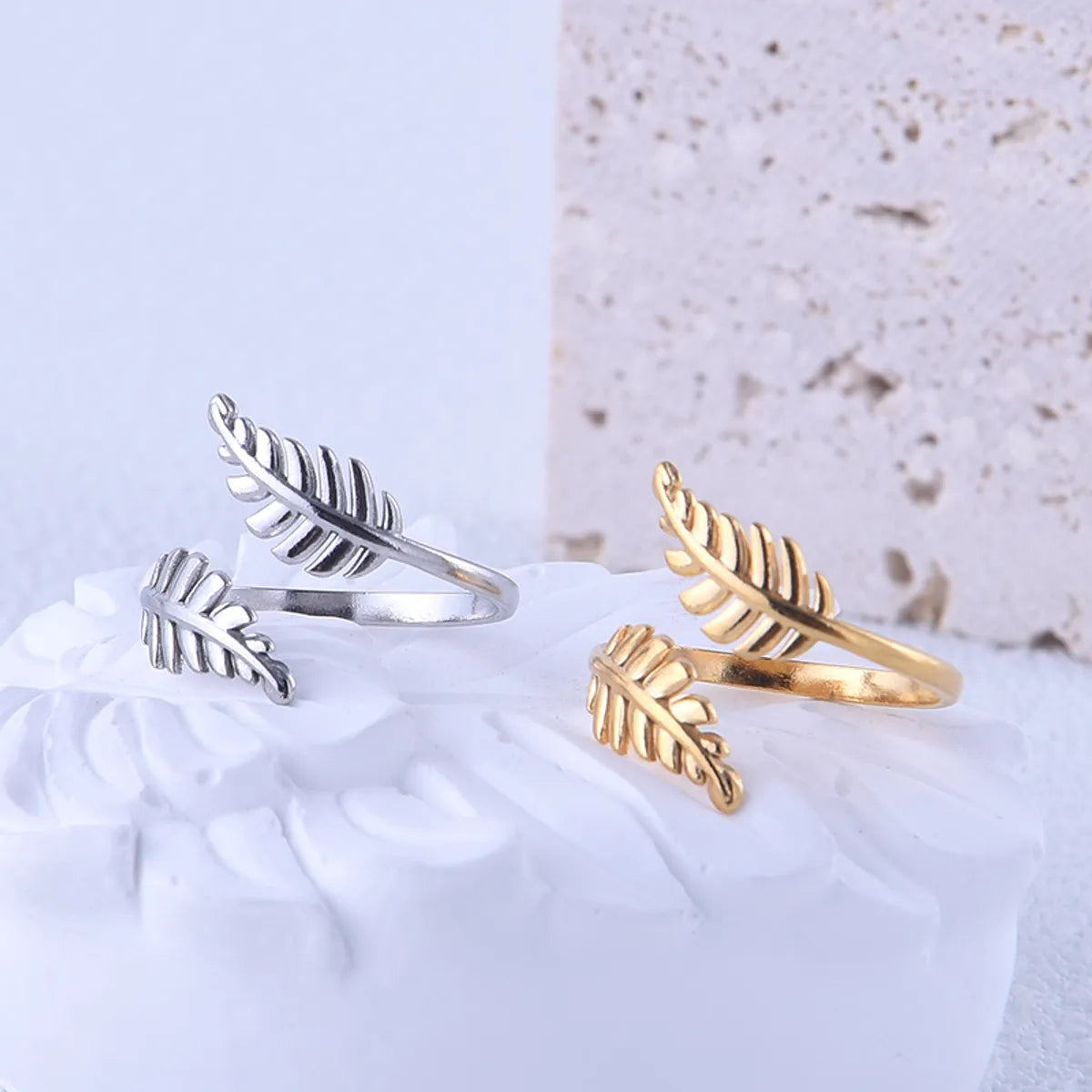 Simple Style Leaf Titanium Steel Plating Open Ring