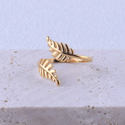 Simple Style Leaf Titanium Steel Plating Open Ring