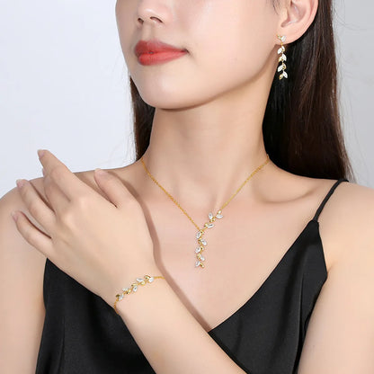 Simple Style Leaves Alloy Copper Inlay Zircon Women'S Jewelry Set