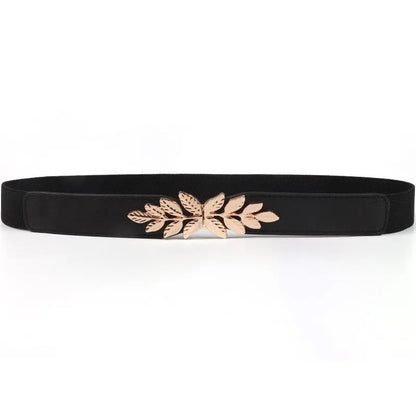 Simple Style Leaves Pu Leather Elastic Band Women'S Leather Belts 1 Piece