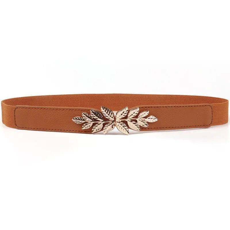 Simple Style Leaves Pu Leather Elastic Band Women'S Leather Belts 1 Piece