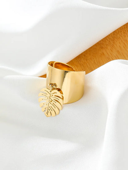 Simple Style Leaves Stainless Steel Plating 18k Gold Plated Charm Rings