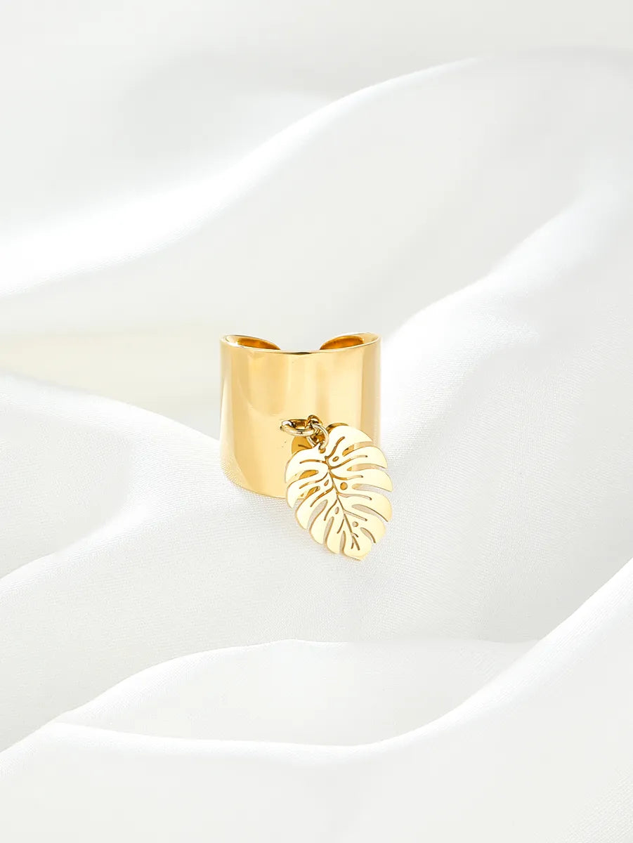 Simple Style Leaves Stainless Steel Plating 18k Gold Plated Charm Rings