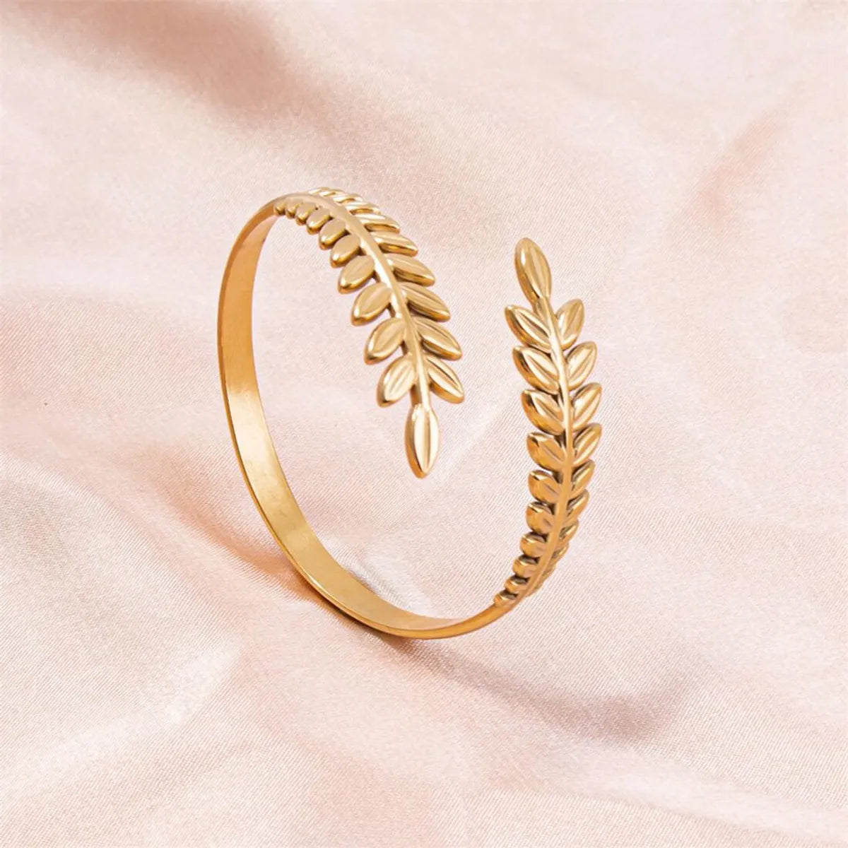 Simple Style Leaves 304 Stainless Steel 18K Gold Plated Bangle In Bulk