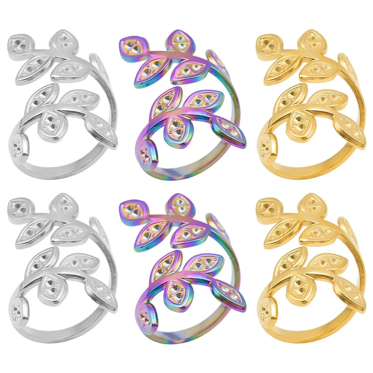 Simple Style Leaves Stainless Steel Polishing Plating Open Rings