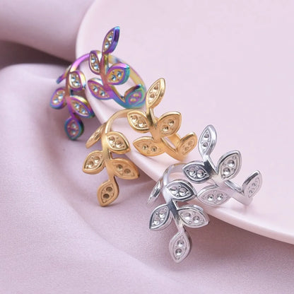 Simple Style Leaves Stainless Steel Polishing Plating Open Rings