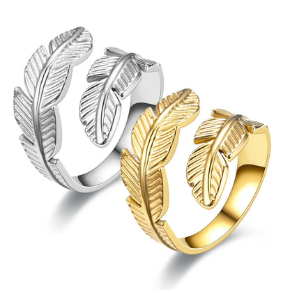 Simple Style Leaves Stainless Steel Women'S Open Ring