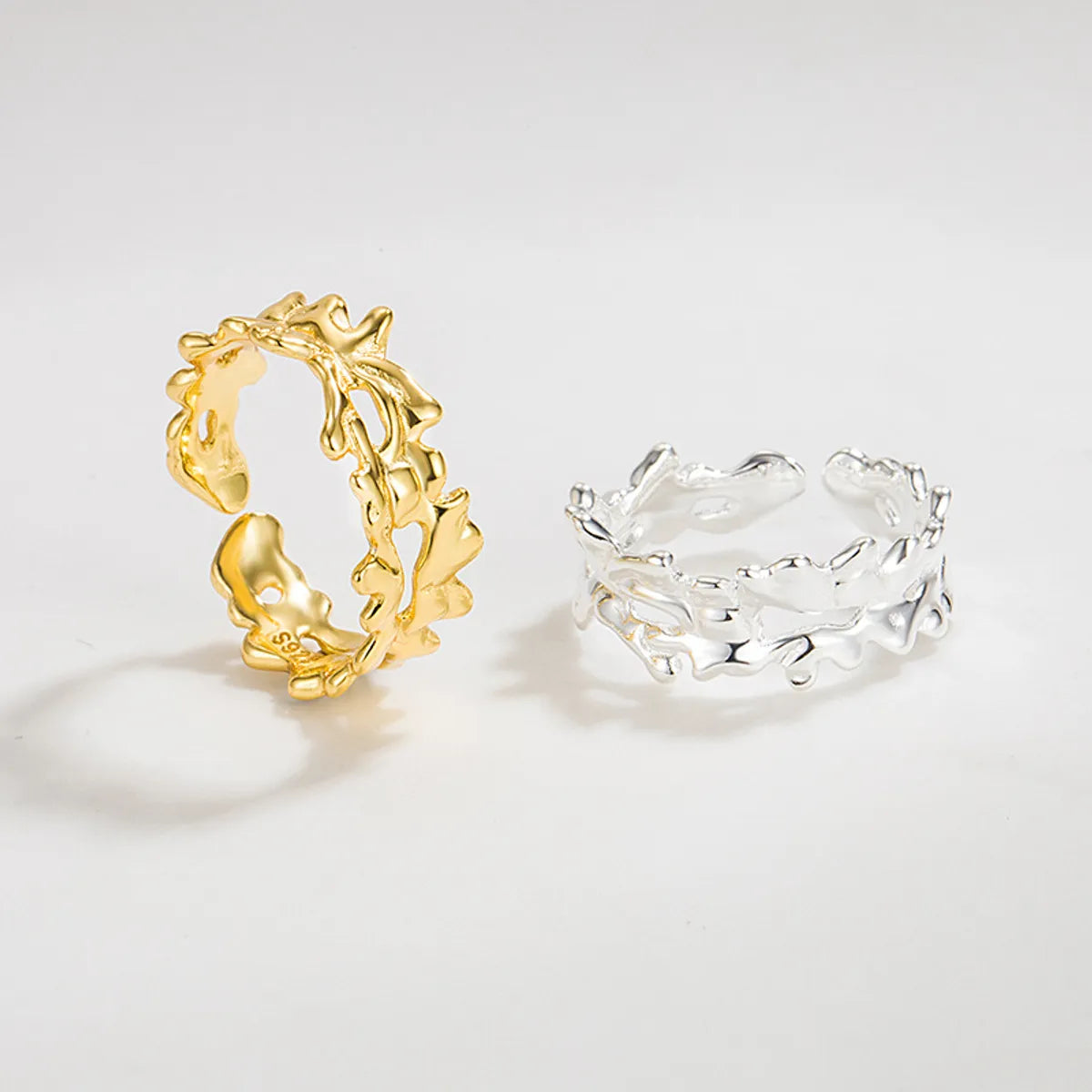 Simple Style Leaves Sterling Silver Gold Plated Rings In Bulk