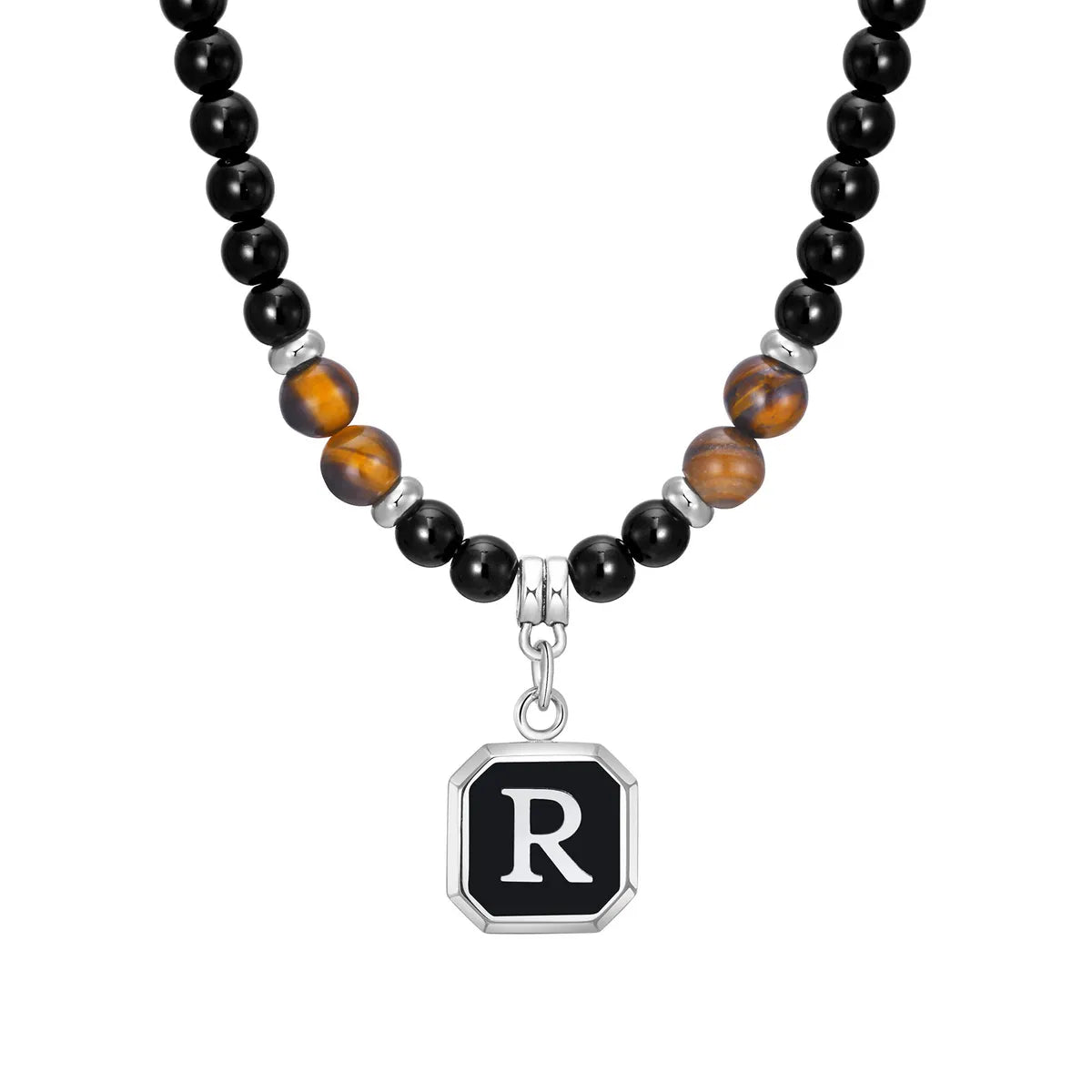 Simple Style Letter 304 Stainless Steel Arylic Tiger Eye Beaded Handmade Inlay Tiger Eye Men'S Pendant Necklace