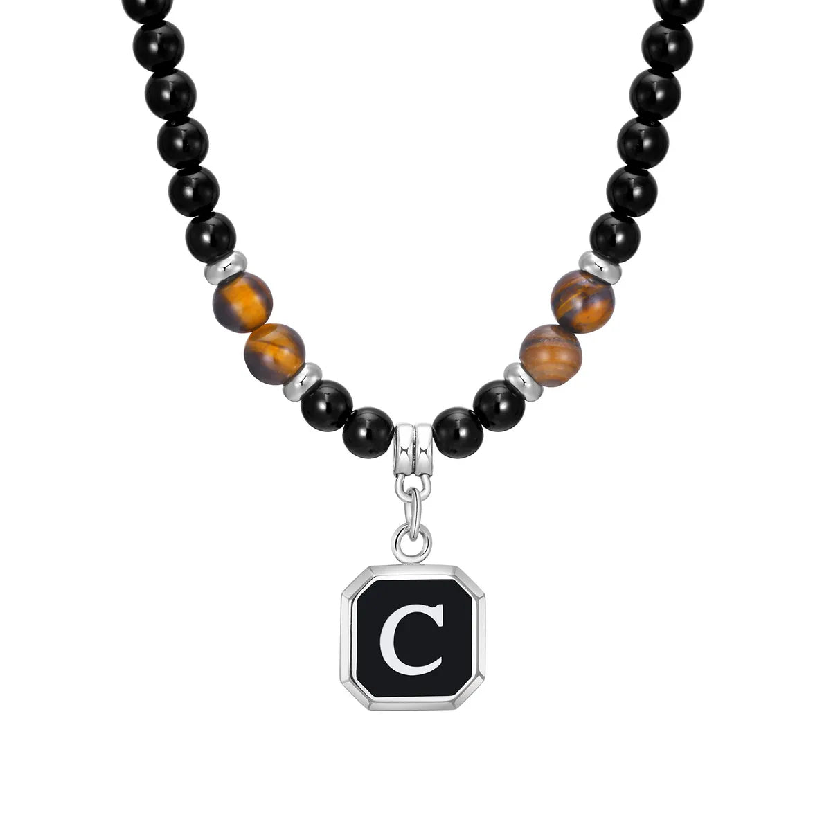 Simple Style Letter 304 Stainless Steel Arylic Tiger Eye Beaded Handmade Inlay Tiger Eye Men'S Pendant Necklace