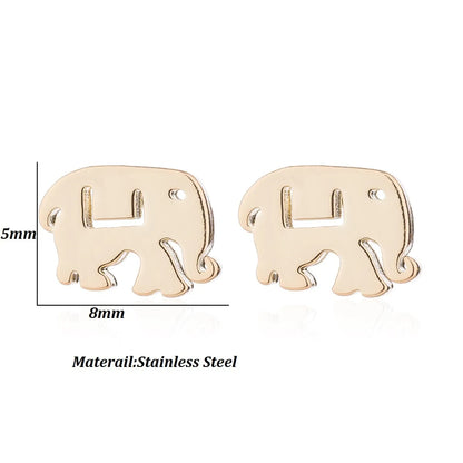 Simple Style Letter Cat Elephant Stainless Steel Plating Hollow Out Ear Studs 1 Pair