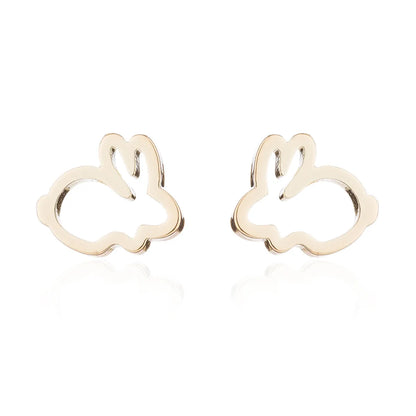 Simple Style Letter Cat Elephant Stainless Steel Plating Hollow Out Ear Studs 1 Pair