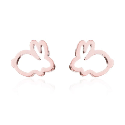 Simple Style Letter Cat Elephant Stainless Steel Plating Hollow Out Ear Studs 1 Pair