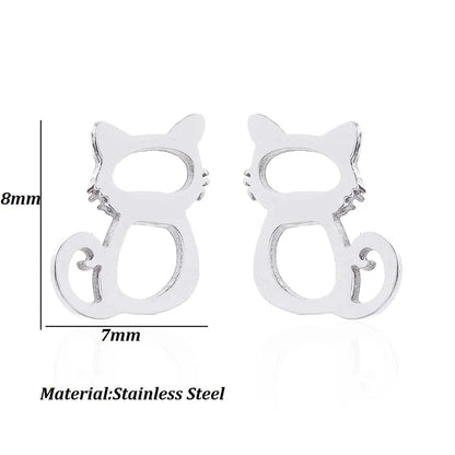 Simple Style Letter Cat Elephant Stainless Steel Plating Hollow Out Ear Studs 1 Pair