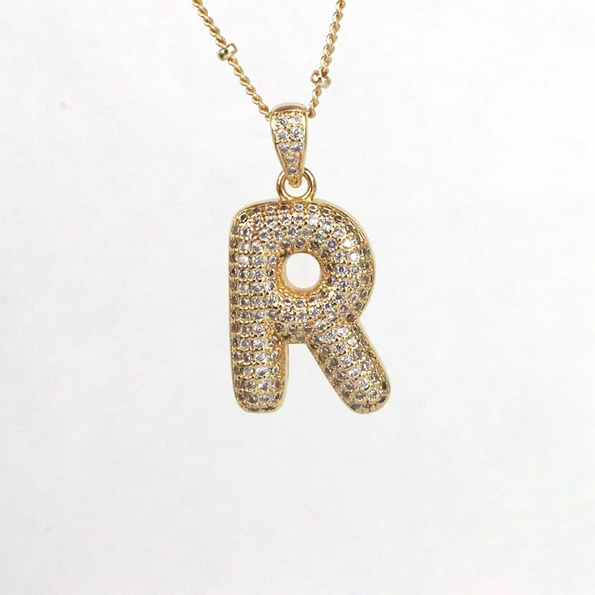 Simple Style Letter Copper Plating Inlay Zircon 18k Gold Plated Pendant Necklace