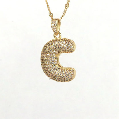 Simple Style Letter Copper Plating Inlay Zircon 18k Gold Plated Pendant Necklace