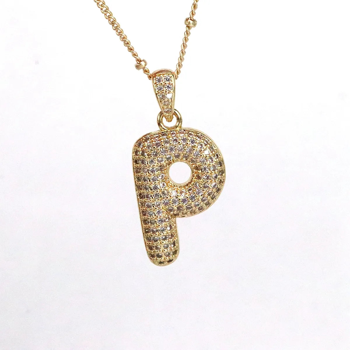 Simple Style Letter Copper Plating Inlay Zircon 18k Gold Plated Pendant Necklace