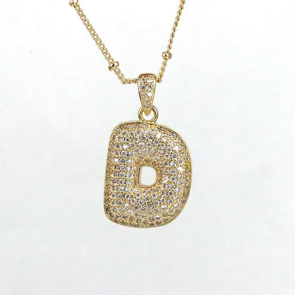 Simple Style Letter Copper Plating Inlay Zircon 18k Gold Plated Pendant Necklace