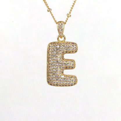 Simple Style Letter Copper Plating Inlay Zircon 18k Gold Plated Pendant Necklace