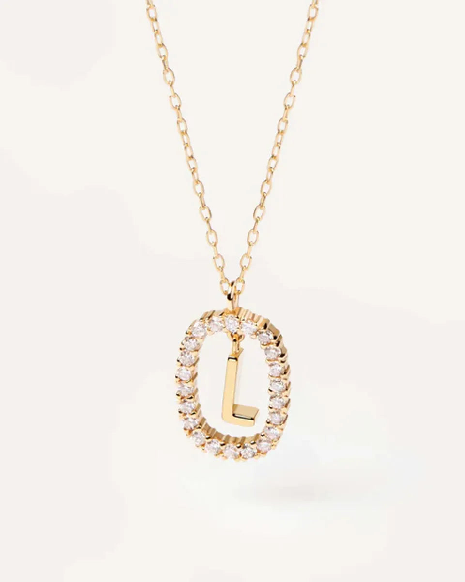 Simple Style Letter Copper Plating Inlay Zircon Gold Plated Pendant Necklace