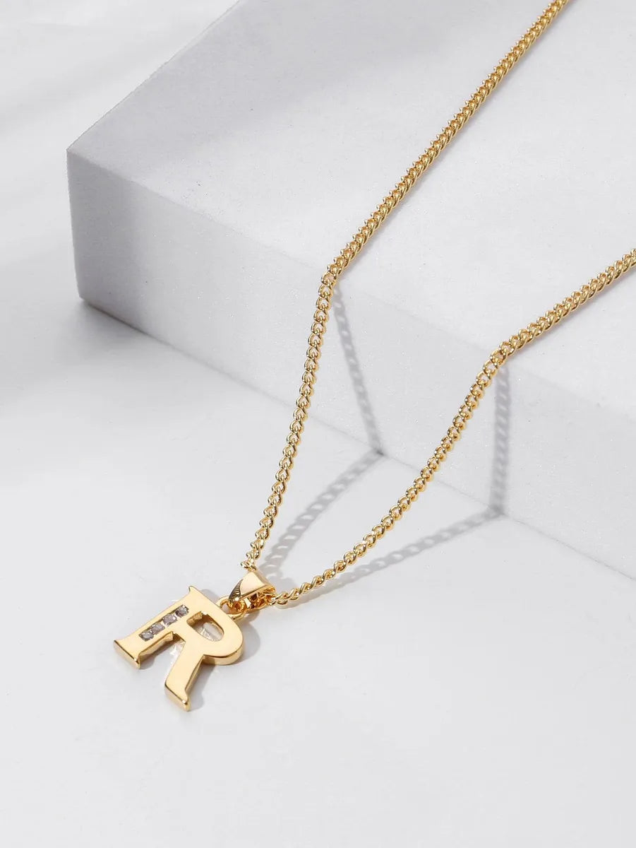 Simple Style Letter Copper Zircon 18k Gold Plated Pendant Necklace