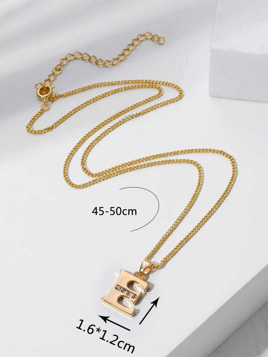 Simple Style Letter Copper Zircon 18k Gold Plated Pendant Necklace