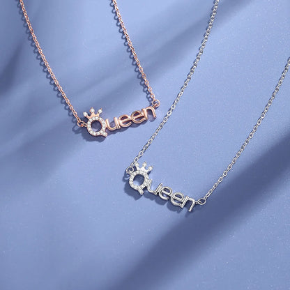 Simple Style Letter Crown Sterling Silver Polishing Plating Inlay Zircon Necklace