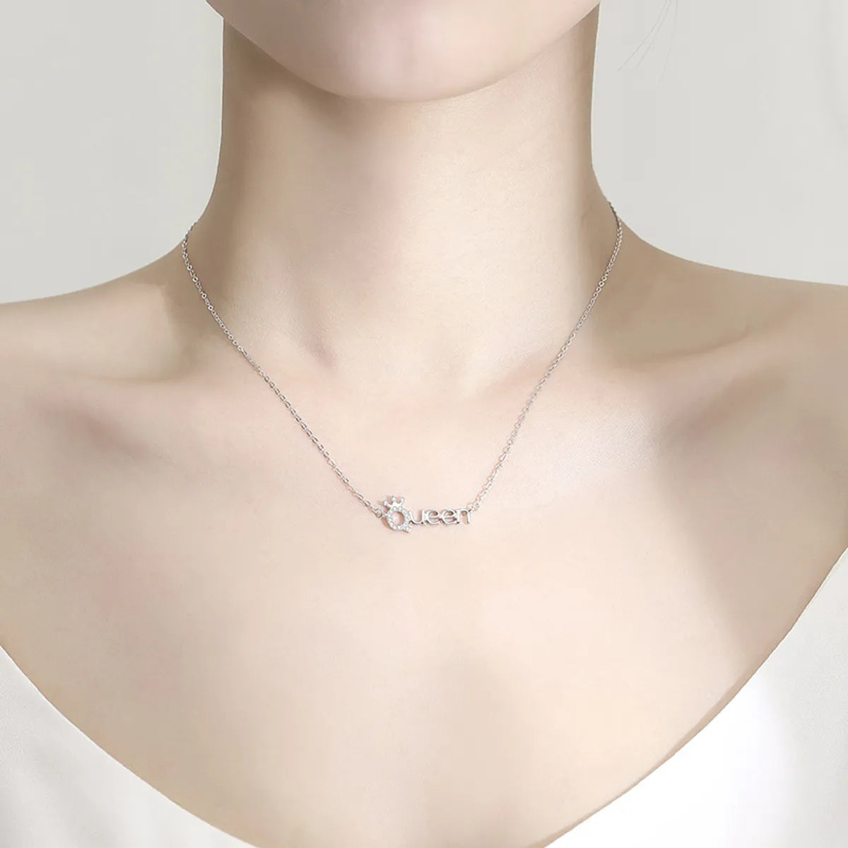 Simple Style Letter Crown Sterling Silver Polishing Plating Inlay Zircon Necklace