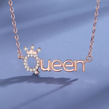 Simple Style Letter Crown Sterling Silver Polishing Plating Inlay Zircon Necklace