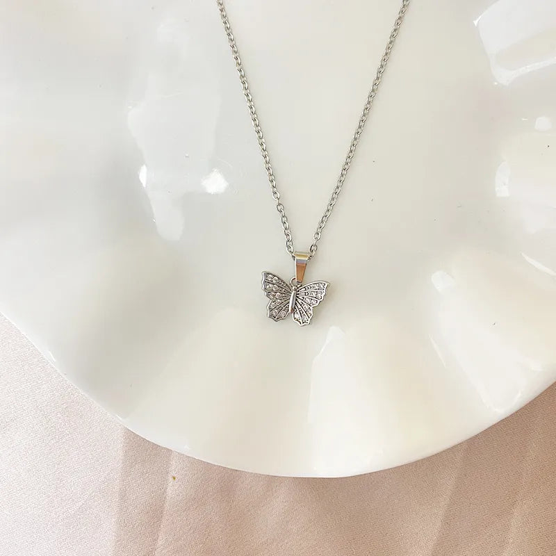 Wholesale Jewelry Simple Style Letter Graffiti Fish Stainless Steel Copper Rhinestones Zircon White Gold Plated Plating Inlay Pendant Necklace