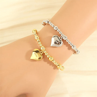 Simple Style Letter Heart Shape Copper Charm Plating 18k Gold Plated Bracelets