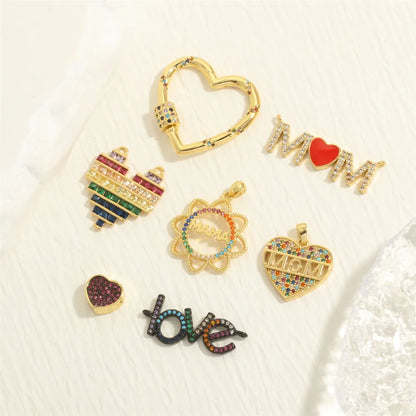 Simple Style Letter Heart Shape Copper Enamel Inlay Zircon 18k Gold Plated Charms