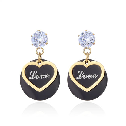 Simple Style Letter Heart Shape Stainless Steel Plating Inlay Zircon Jewelry Set