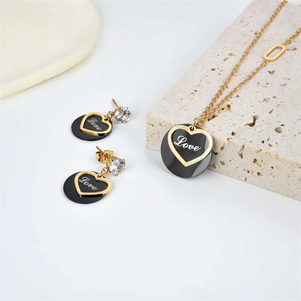 Simple Style Letter Heart Shape Stainless Steel Plating Inlay Zircon Jewelry Set