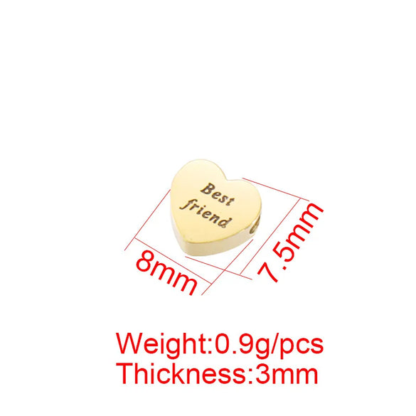 1 Piece Stainless Steel 18K Gold Plated Letter Customization Laser Engraving Heart Shape Polished Beads