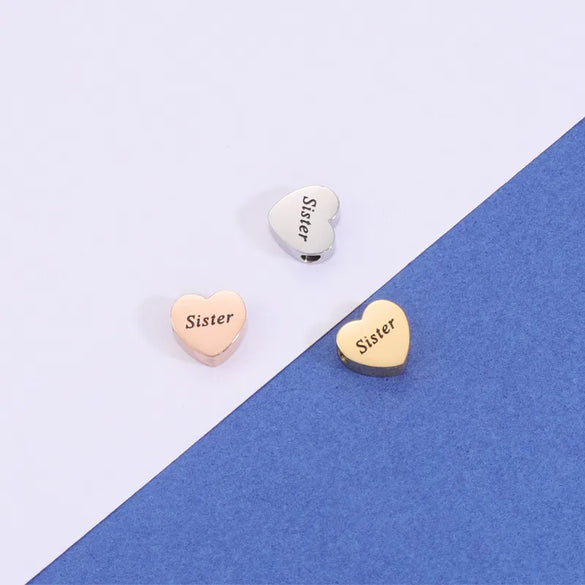 1 Piece Stainless Steel 18K Gold Plated Letter Customization Laser Engraving Heart Shape Polished Beads