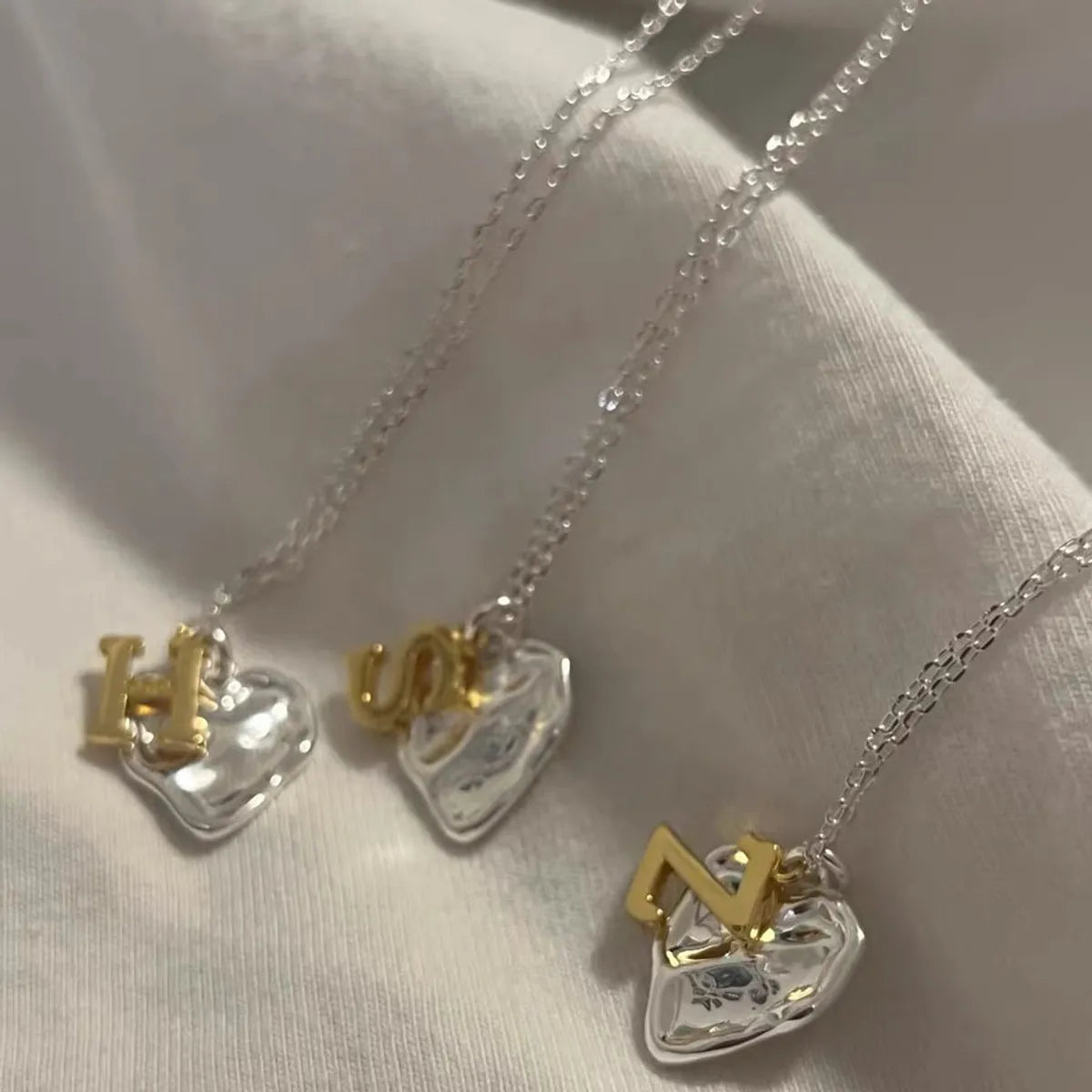 Simple Style Letter Heart Shape Sterling Silver Gold Plated Pendant Necklace In Bulk