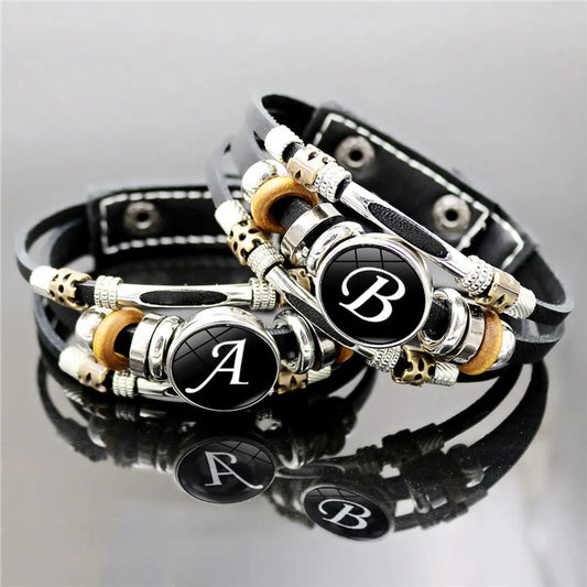 Simple Style Letter Pu Leather Alloy Glass Unisex Bracelets