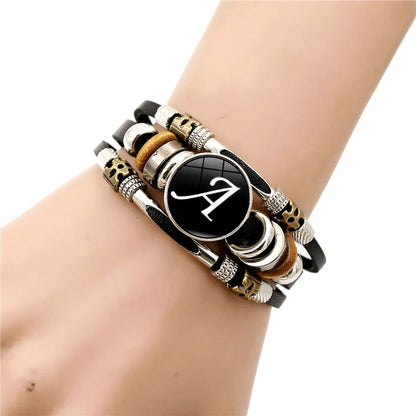 Simple Style Letter Pu Leather Alloy Glass Unisex Bracelets