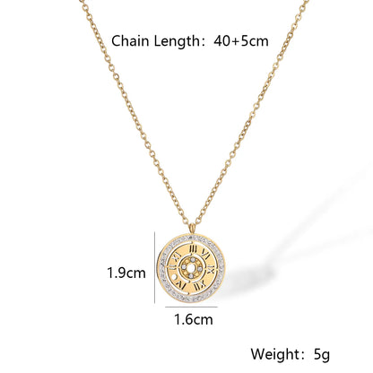 Simple Style Letter Roman Numeral Titanium Steel Plating Inlay Zircon 18k Gold Plated Pendant Necklace