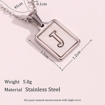 Simple Style Letter Square Stainless Steel Inlay Shell Pendant Necklace