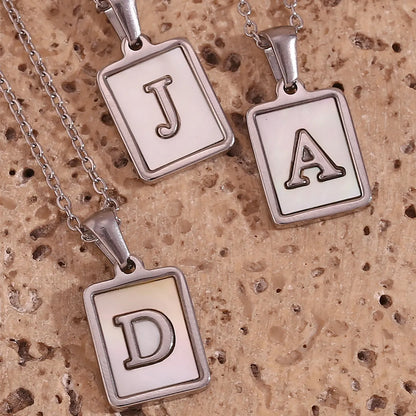 Simple Style Letter Square Stainless Steel Inlay Shell Pendant Necklace