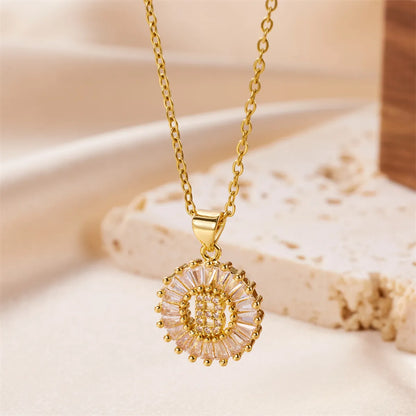 Simple Style Letter Stainless Steel Copper Plating Inlay Artificial Diamond 18k Gold Plated Pendant Necklace