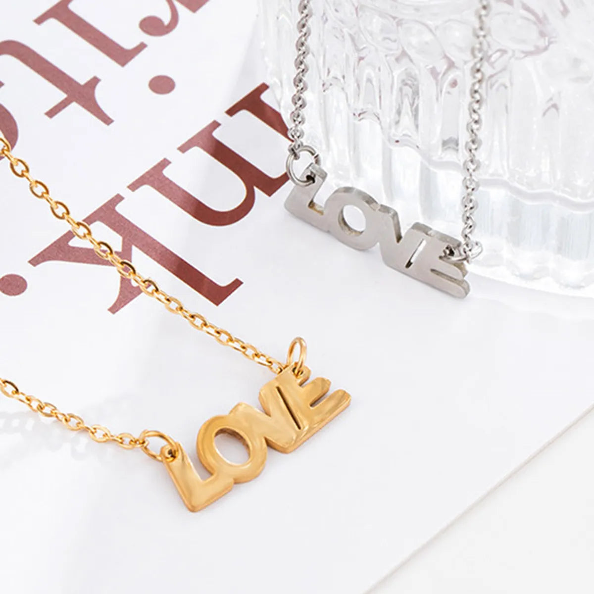 Wholesale Jewelry Simple Style Letter Stainless Steel Metal Pendant Necklace