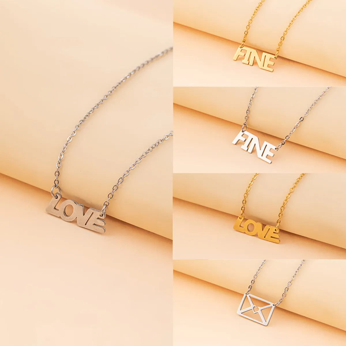 Wholesale Jewelry Simple Style Letter Stainless Steel Metal Pendant Necklace