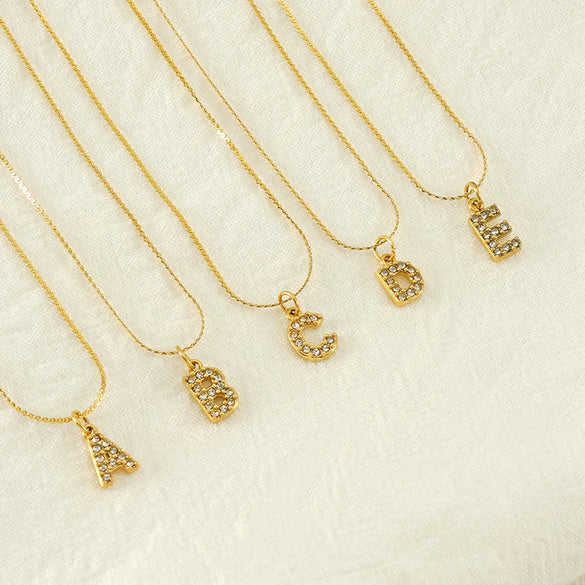 304 Stainless Steel 18K Gold Plated Simple Style Plating Letter Rhinestones Pendant Necklace