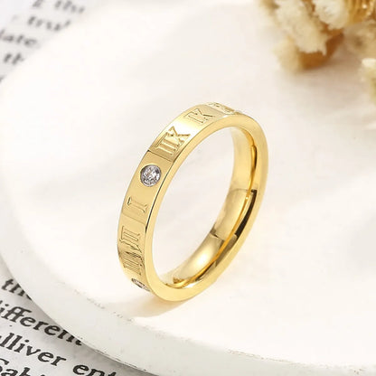 Simple Style Letter Stainless Steel Polishing Zircon Rings 1 Piece